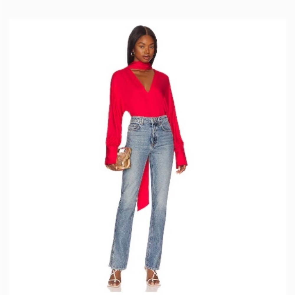 L'Academie Malin Red V-Neck Tie-Back Blouse